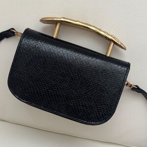 Zara Elegant Black Leather Handbag with Gold Handle